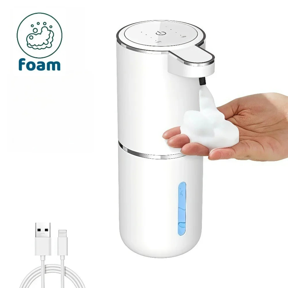 FanzyMarket automatic foam soap dispenser with infrared sensor, touchless design, rechargeable USB, ideal for bathroom and kitchen use.