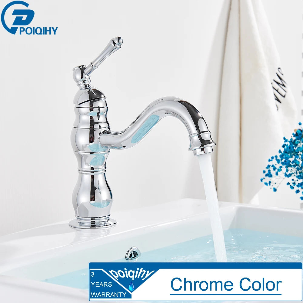FanzyMarket antique brass vessel sink faucet, deck-mounted single-hole hot and cold mixer tap for bathroom use.