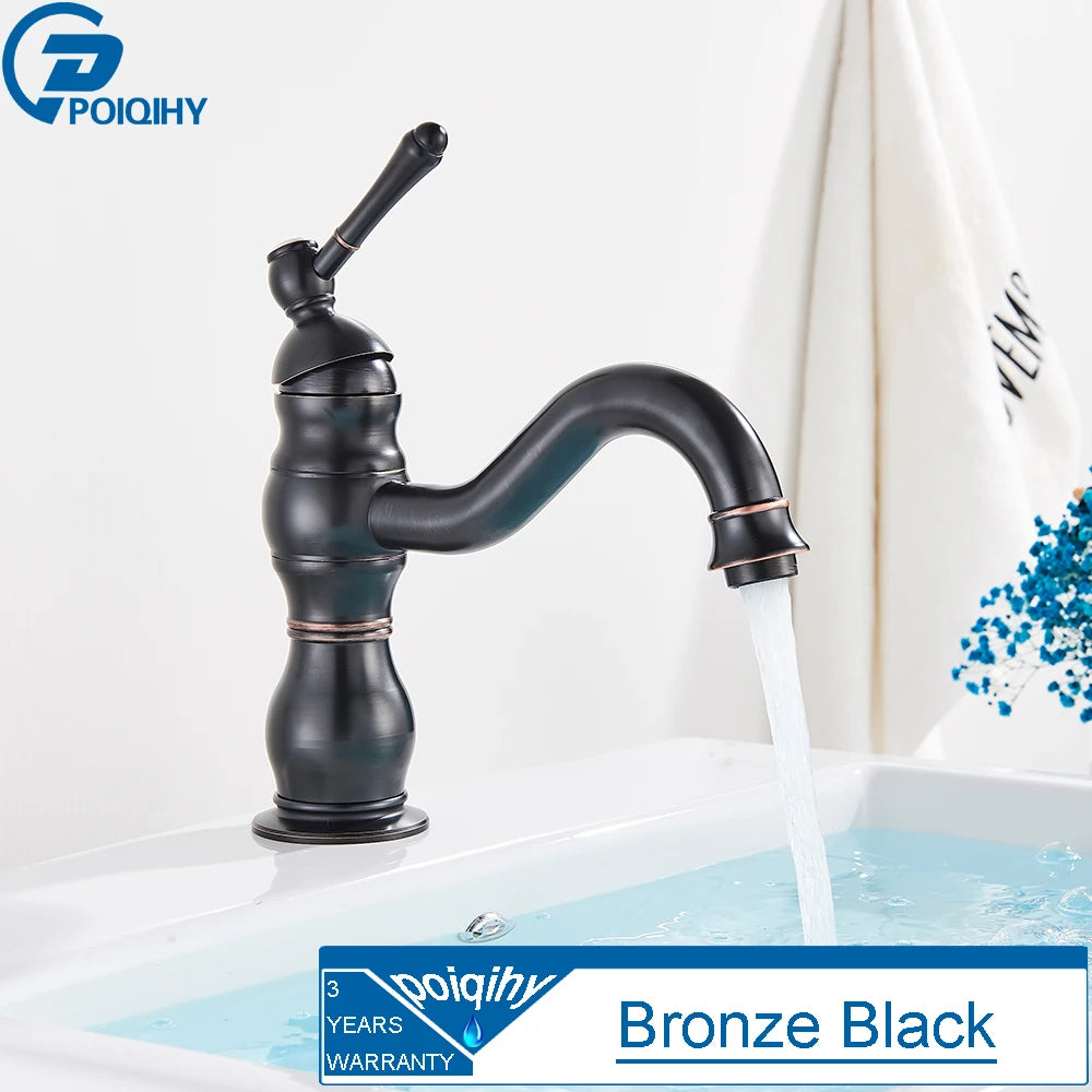 Antique brass vessel sink faucet by FanzyMarket, deck-mounted single-hole mixer tap for hot and cold water in bathroom.