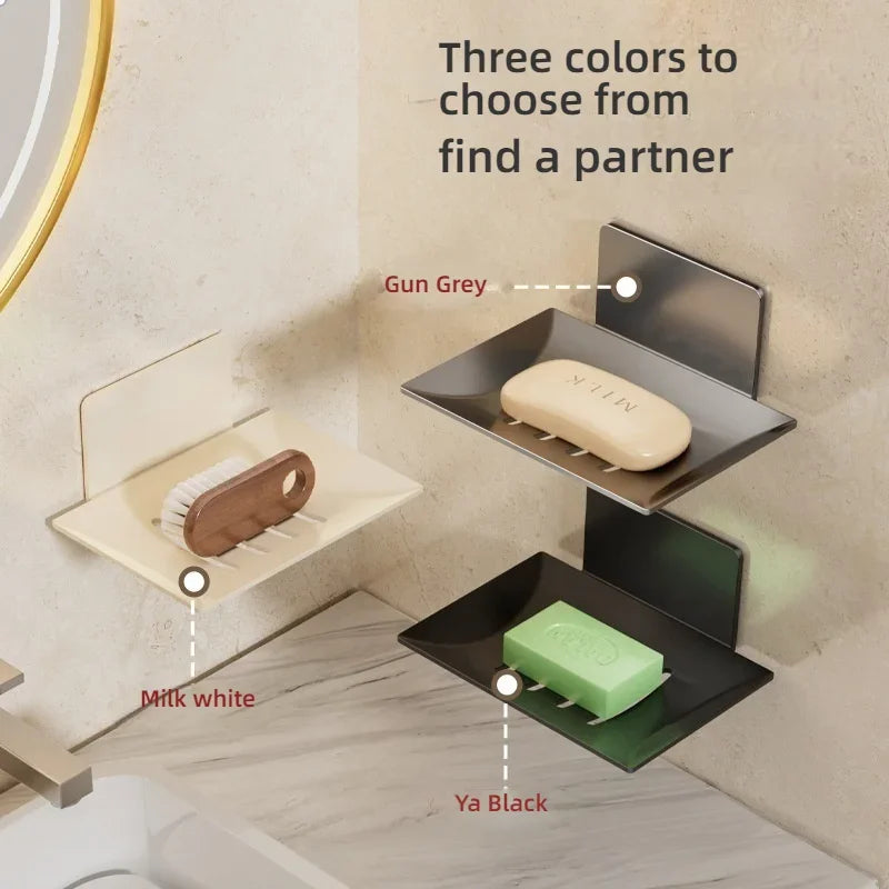 FanzyMarket waterproof metal wall-mounted soap rack for bathroom shower, no-drill design, ideal for organizing soap in modern bathrooms.