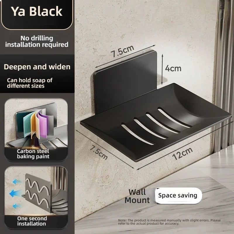 FanzyMarket no-drill wall-mounted soap rack in gun grey metal, waterproof bathroom soap holder for shower organization.