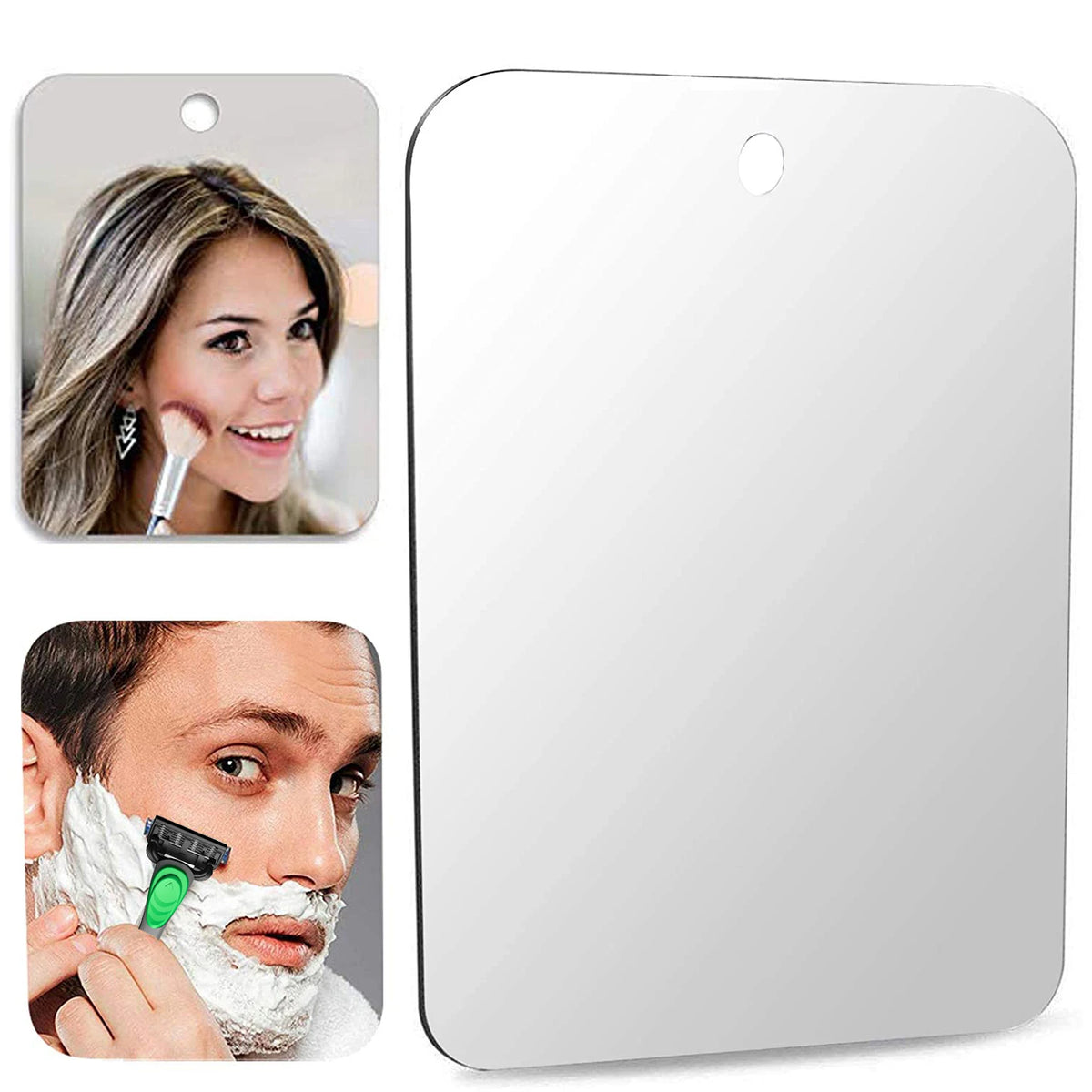 FanzyMarket 6-inch fogless acrylic shower mirror for shaving and makeup, portable, self-contained bathroom mirror.