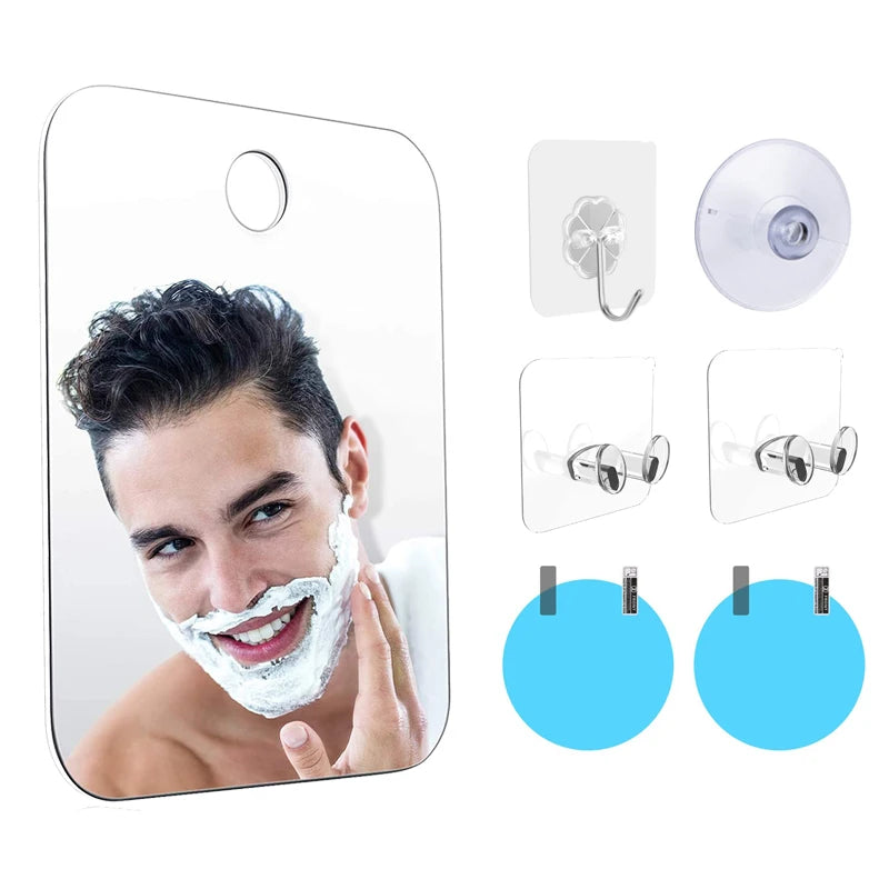 FanzyMarket 6-inch fogless acrylic shower mirror for shaving and makeup, portable and self-contained bathroom mirror.