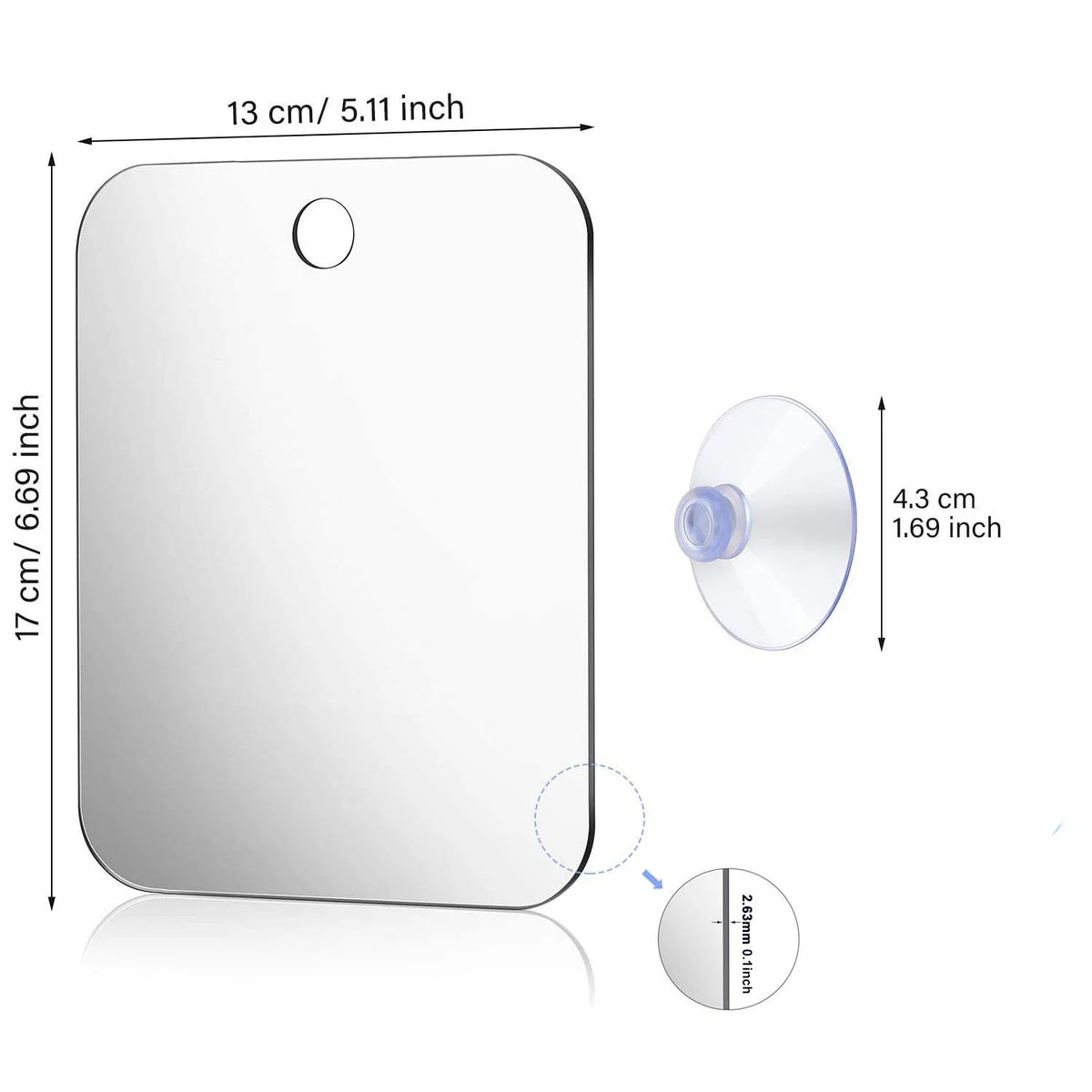 FanzyMarket 6-inch fogless acrylic shower mirror for shaving and makeup, portable and self-contained bathroom mirror.