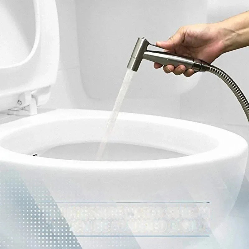 FanzyMarket stainless steel portable toilet spray gun, handheld bidet sprayer for bathroom and outdoor cleaning.