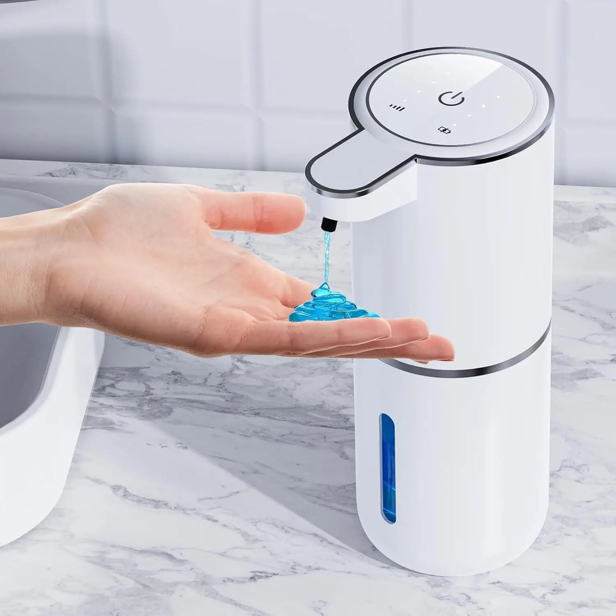 FanzyMarket touchless soap dispenser with smart IR sensor, foam and liquid modes, 380ml capacity, waterproof design for bathroom or kitchen.