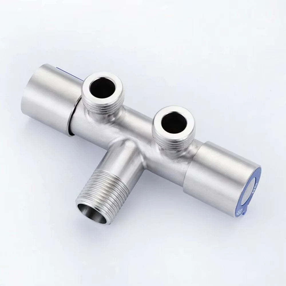 FanzyMarket double-handle stainless steel bathroom faucet with dual control for cold water, includes washing machine angle valve.