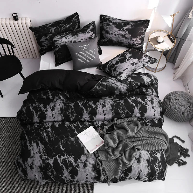 FanzyMarket 3-piece duvet cover set with two pillowcases, black 100% polyester bedding for single to king beds.