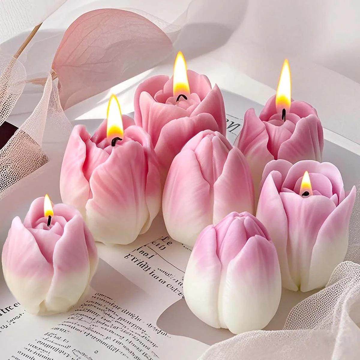 FanzyMarket 3D Tulip silicone mold for candle making, soap, resin, and plaster crafts, shaped like detailed tulip flowers.