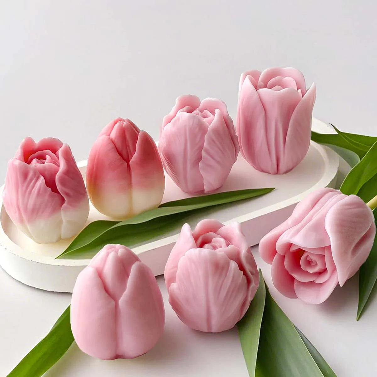 FanzyMarket 3D Tulip silicone mold for candle making, soap, resin, and plaster crafts, featuring detailed tulip flower design.