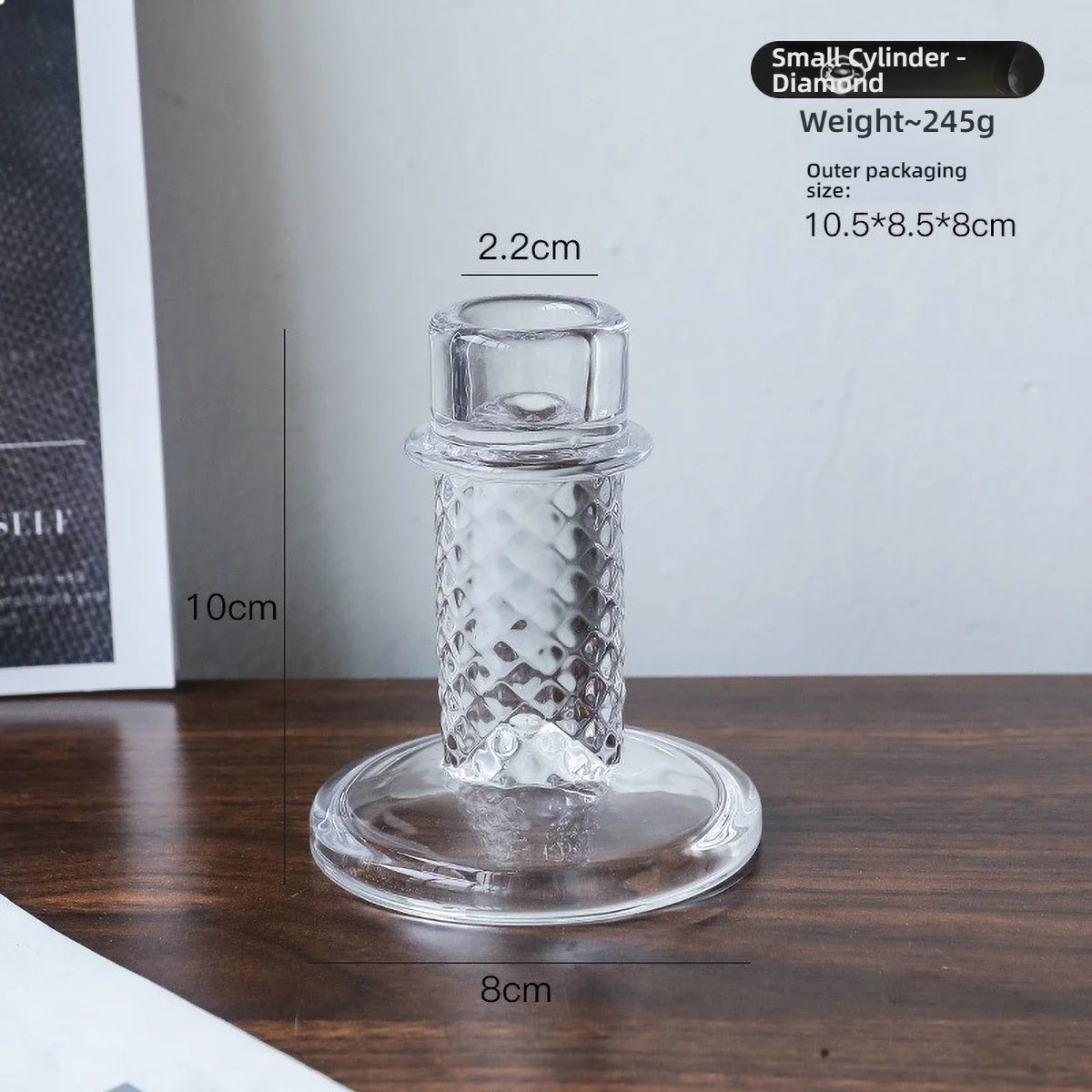 Clear glass pillar candle holder by FanzyMarket, designed for dining room decor, perfect for elegant table centerpieces.