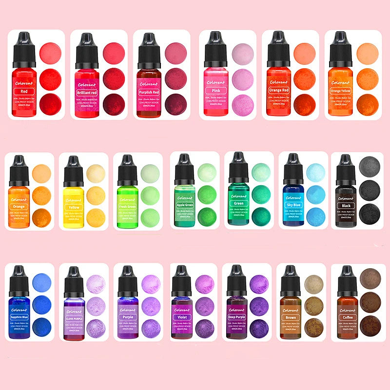 FanzyMarket 20-color liquid candle dye set for DIY candles, soaps, and resin crafts, with vibrant 10ml bottles arranged in a colorful display.