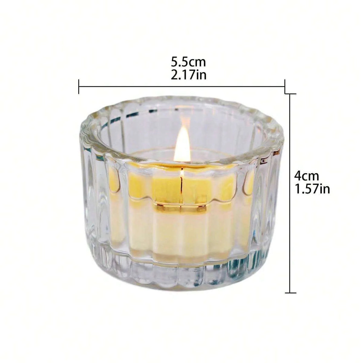 Two clear glass tealight candle holders, small mini candlesticks for wedding, home decor, or party table centerpieces.