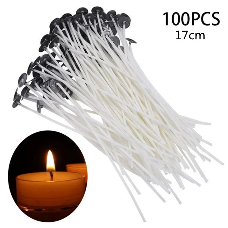 100-pack of multi-size cotton candle wicks for glass bottles, ideal for DIY candles and aromatherapy candle making by FanzyMarket.