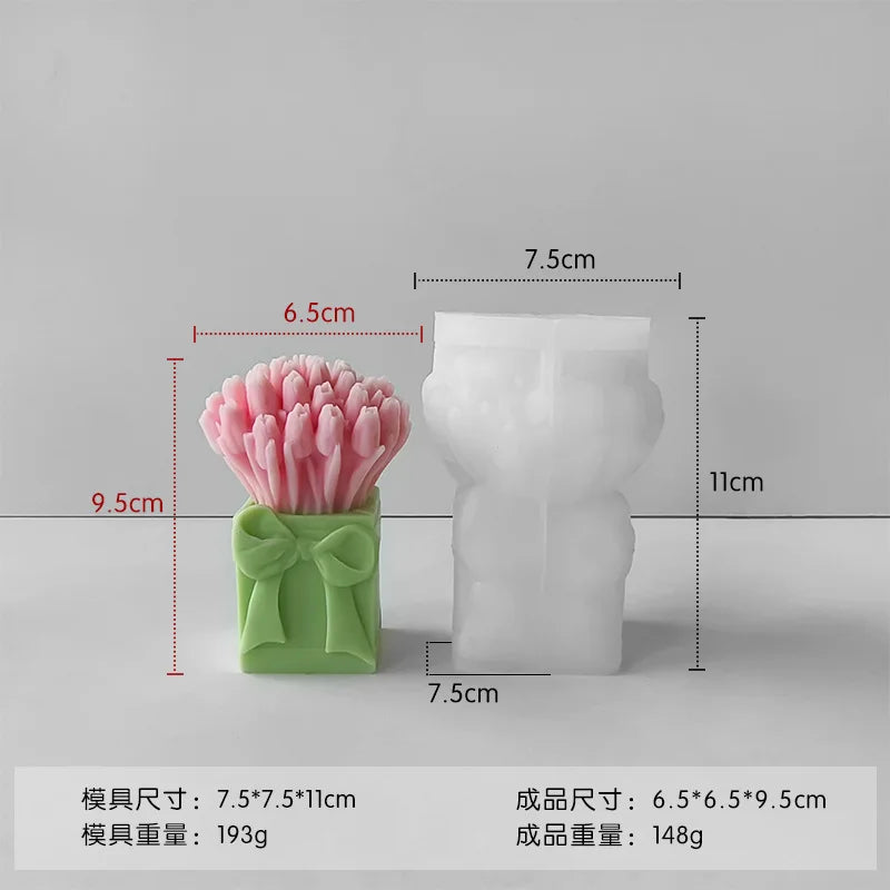 FanzyMarket 3D Tulip Bouquet silicone mold for candles, soap, resin, and cake decorating with lavender flower design for DIY crafts.