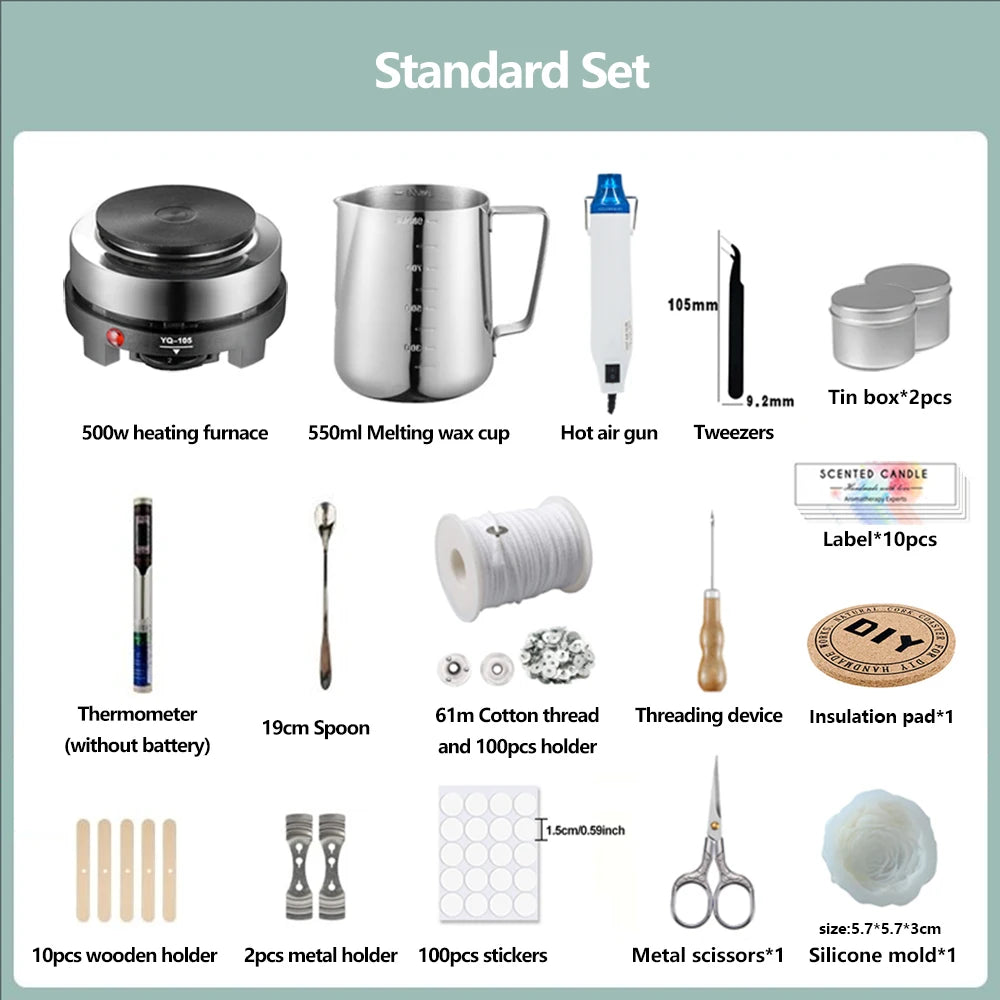 FanzyMarket DIY scented candle making kit with hot plate, cotton wicks, wax pot, and molds for home fragrance projects.