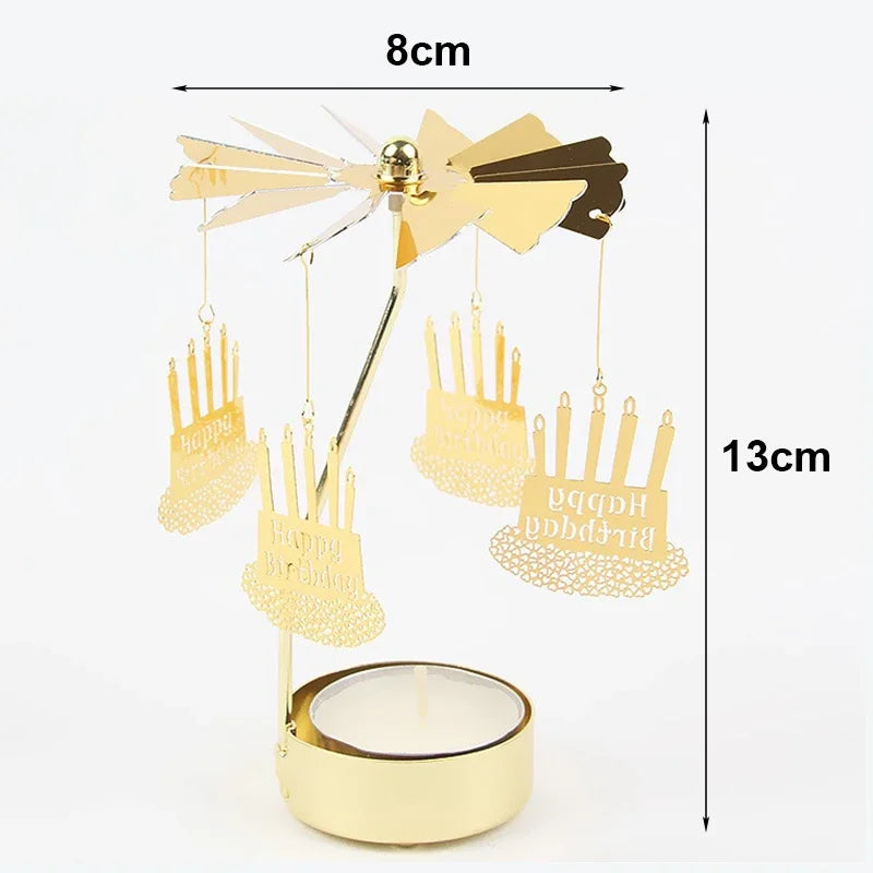 FanzyMarket gold metal rotating tealight candle holder, tabletop spinner for wedding, Christmas, and dinner party decoration.