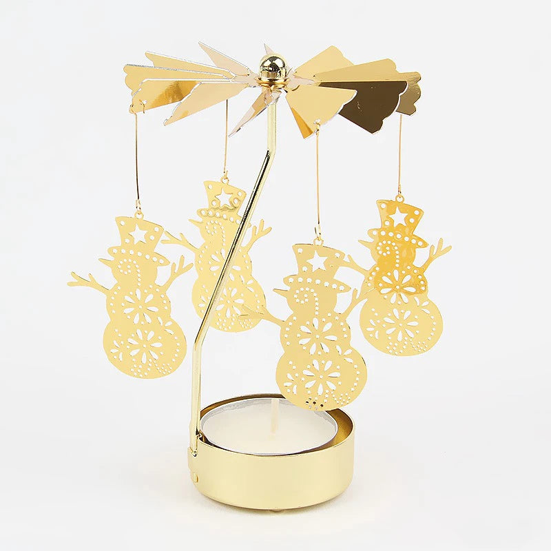 Gold metal rotating tealight candle holder by FanzyMarket, tabletop spinner for wedding, Christmas, or dinner party decoration.
