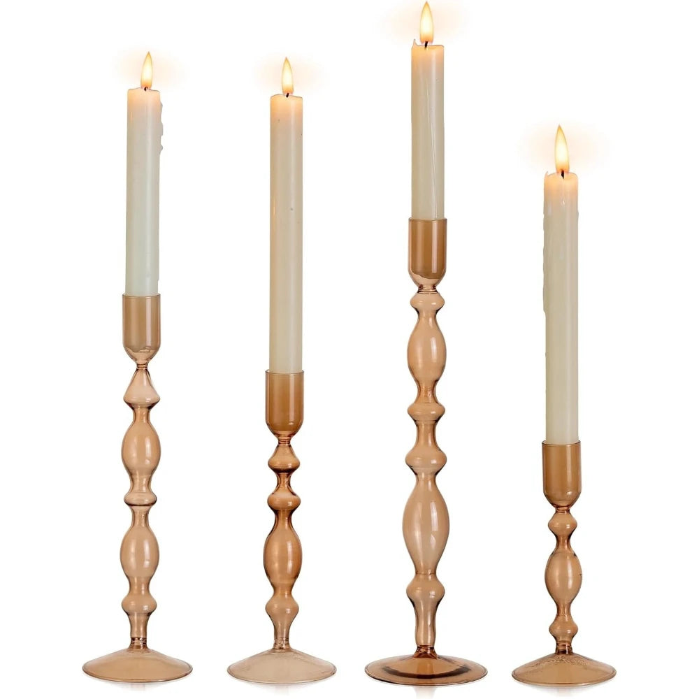 FanzyMarket 3-piece glass taper candle holders and flower vases set, ideal for wedding table centerpieces and home décor.