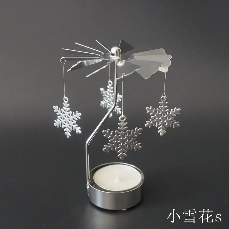 FanzyMarket spinning metal carousel tea light candle holder, rotating Christmas candelabra for home decor, 8x13 cm.