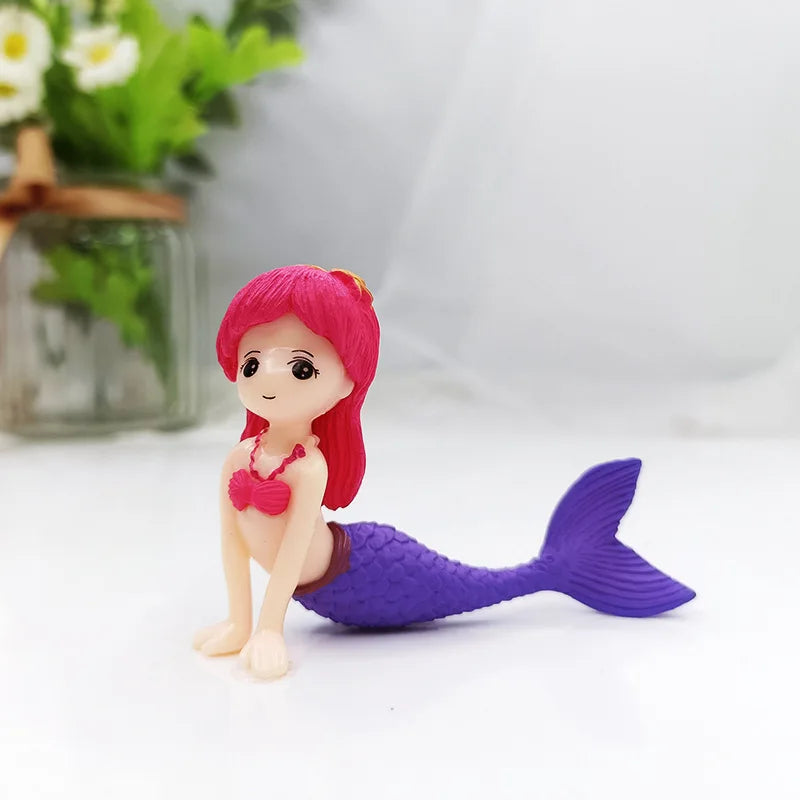 FanzyMarket Little Mermaid resin figurine, mini aquarium ornament, cake topper, and desk decor in vibrant colors.