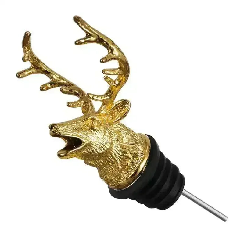 FanzyMarket deer head wine pourer and stopper, stainless steel spout for wine and champagne, silver and gold finish, bar accessory