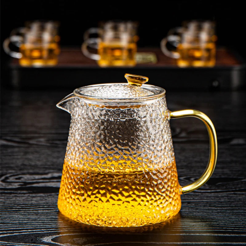 FanzyMarket heat-resistant borosilicate glass teapot, 450ml, for puer tea, coffee, or office use, with a sturdy handle and clear design.