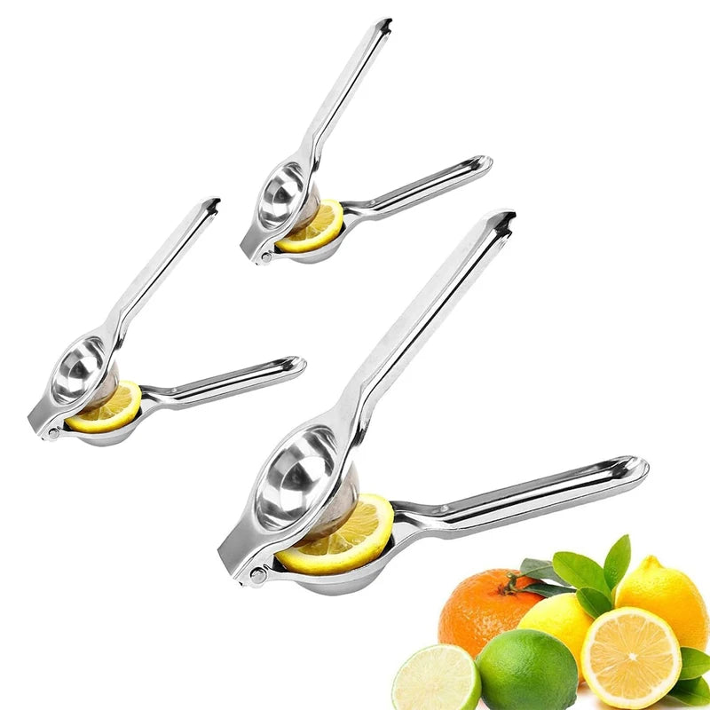 FanzyMarket stainless steel lemon squeezer and citrus press for handheld orange juicing in kitchen and dining use.