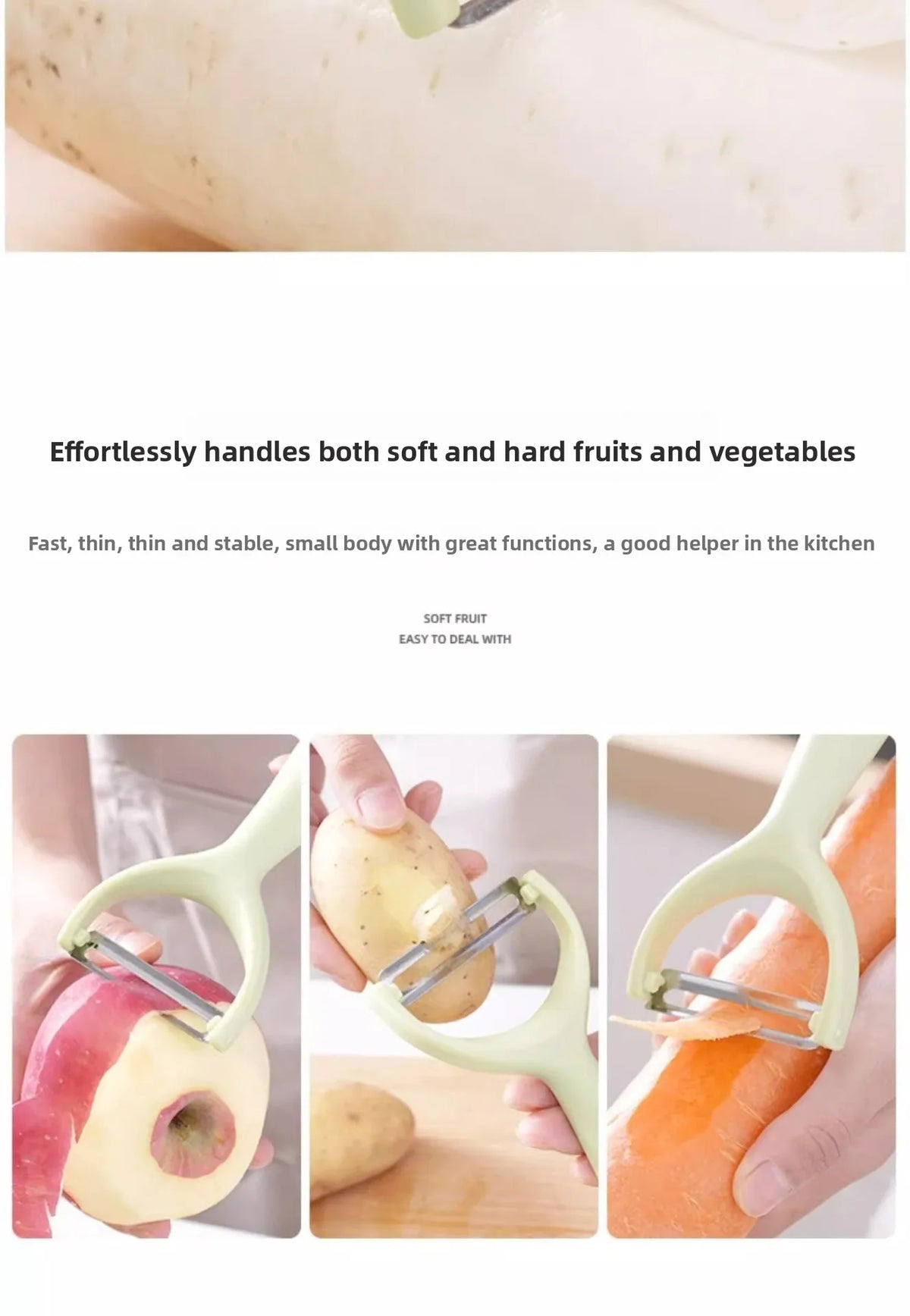 FanzyMarket stainless steel vegetable and fruit peeler with ergonomic PP handle, ideal for peeling potatoes and other produce.