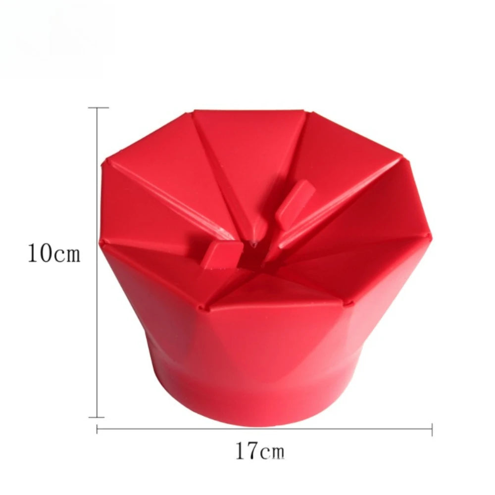 Red foldable silicone microwave popcorn bowl by FanzyMarket, heat-resistant, dishwasher safe, ideal for DIY popcorn making in kitchen.