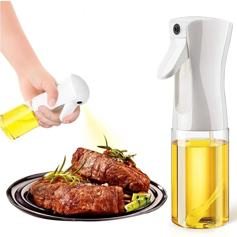 FanzyMarket oil spray bottle and brush set for kitchen, featuring 300ml white nebulizing mister for cooking, BBQ, and baking.