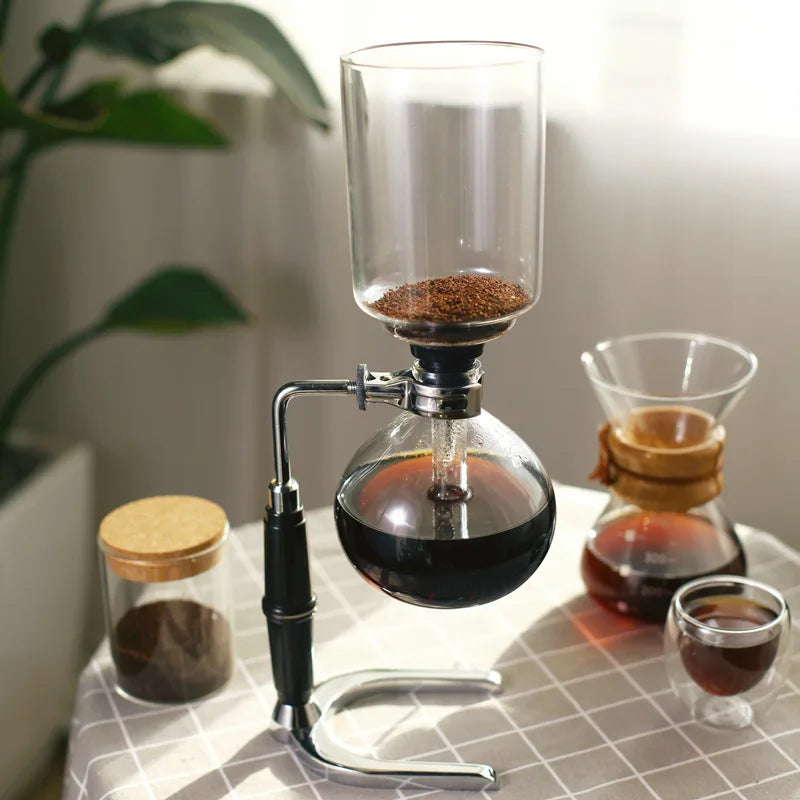 FanzyMarket 3-5 cup syphon coffee maker with 600ml heat-resistant glass, ideal for home brewing and stylish kitchen use.