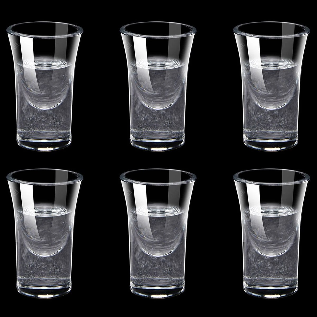 Set of six clear mini stem shot glasses by FanzyMarket, 10/15/25 ml for sake and spirits, perfect for home bar use.
