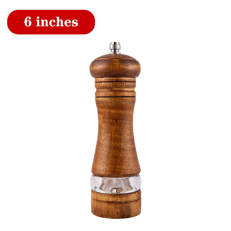 FanzyMarket solid wood salt and pepper mills with adjustable ceramic core in 5, 8, or 10 inches for spice grinding.