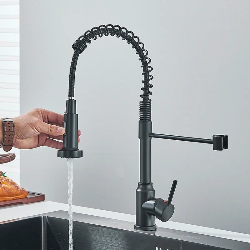 FanzyMarket pull-down kitchen faucet with single handle, 360° swivel, stainless steel 304, hot and cold water mixer, dual-function nozzle.