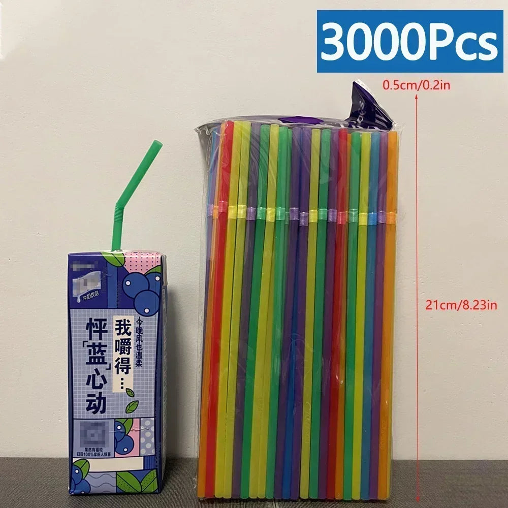 Multicolor flexible plastic drinking straws from FanzyMarket, reusable cocktail and boba straws, 8.3 inches long, pack of 2000.