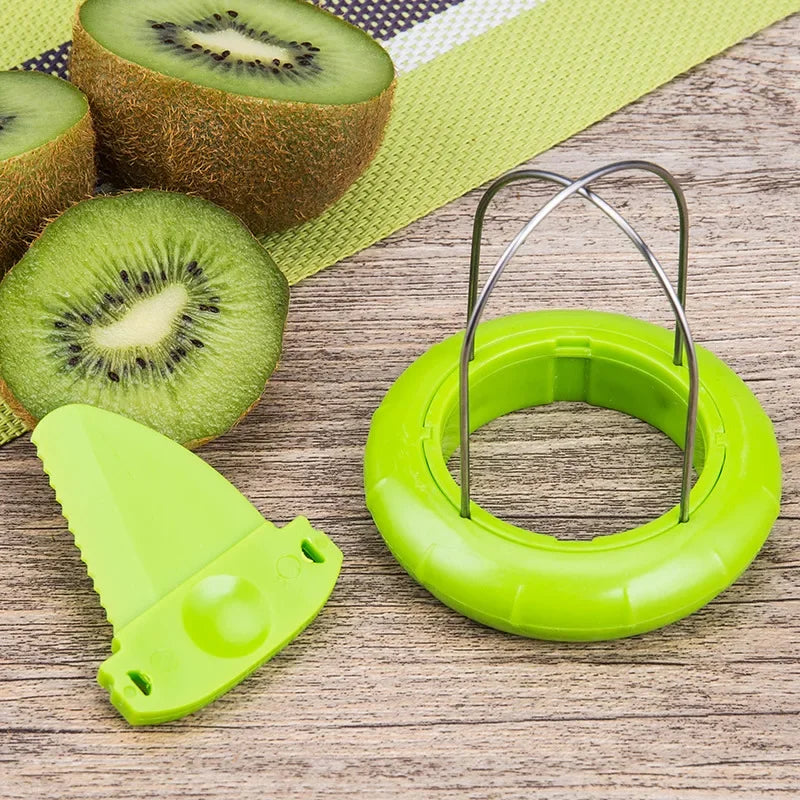 FanzyMarket kiwi cutter and fruit peeler with stainless steel blade, compact lemon peeler for salad prep in kitchen.