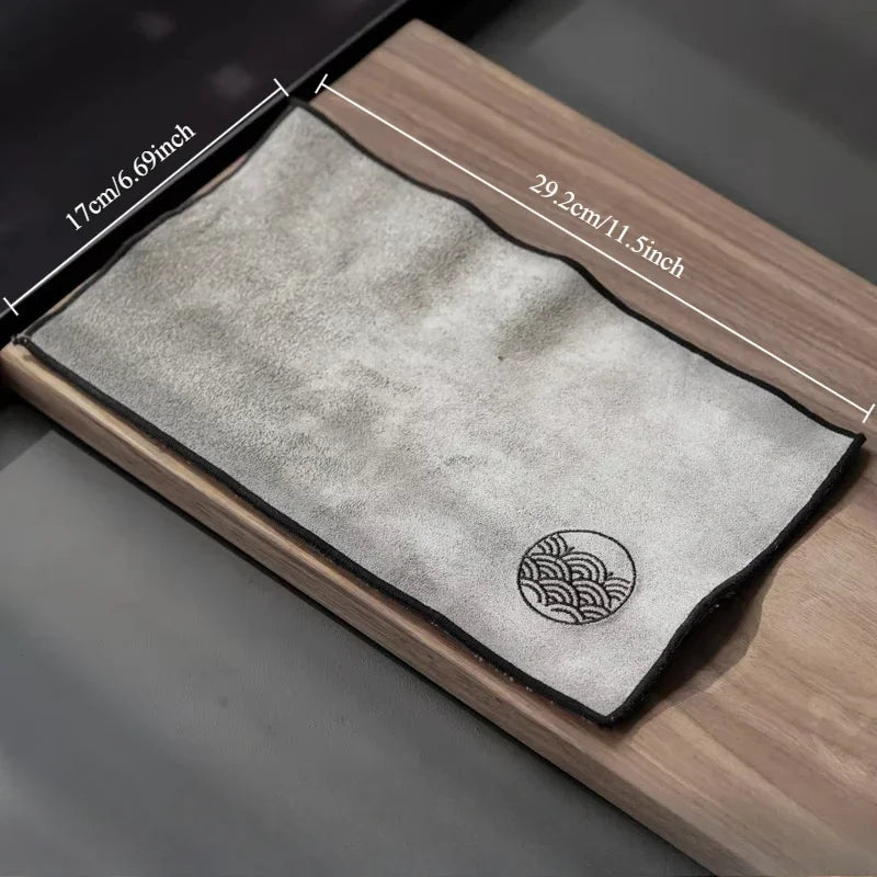 FanzyMarket absorbent cotton and suede tea towel for tea ceremony, measuring 29.2 x 17 cm, ideal for kitchen and dining use.