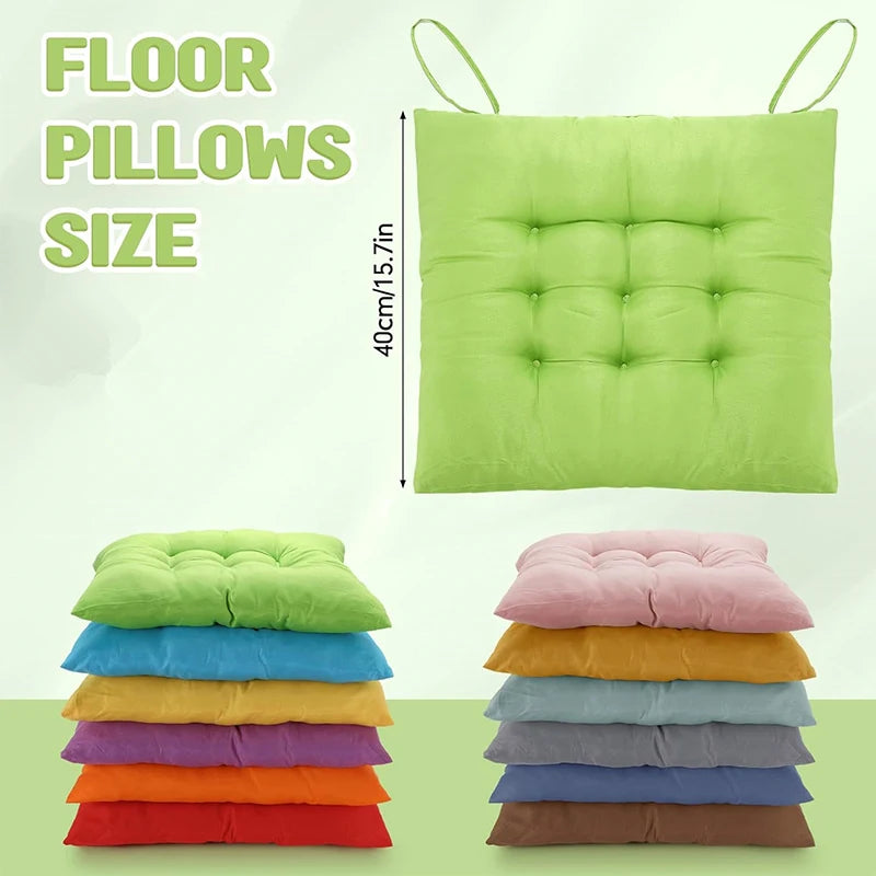 Turquoise tie-on rectangle dining chair seat cushion by FanzyMarket, thick polyester cotton pad for dining, floor, or meditation use.
