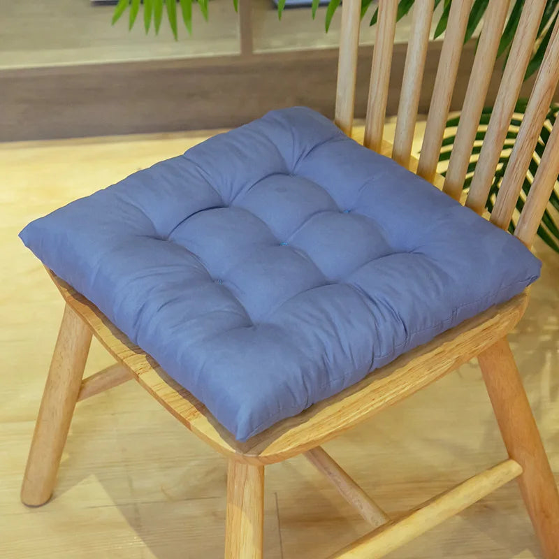 Turquoise tie-on rectangle dining chair seat cushion with thick polyester cotton pad for dining, floor, and meditation comfort.