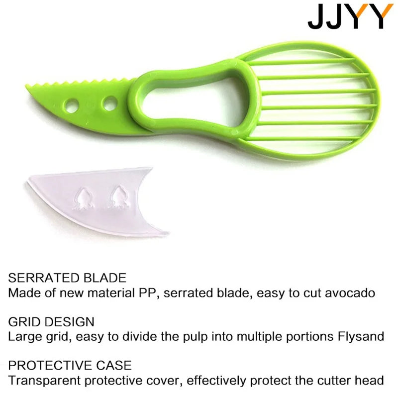 FanzyMarket 3-in-1 avocado slicer, corer, and peeler with plastic fruit and vegetable cutter for easy kitchen prep.