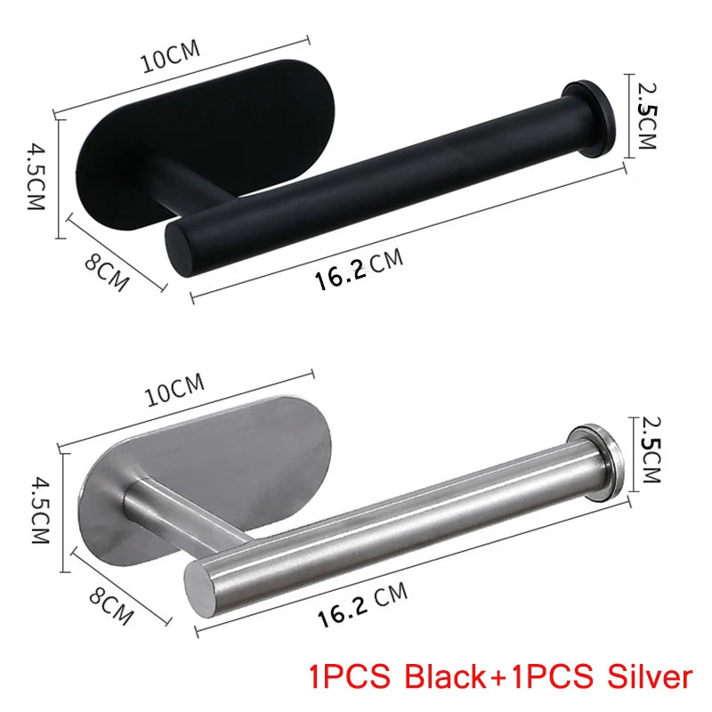 Stainless steel no-drill wall-mount paper towel and toilet roll holder by FanzyMarket, adhesive-backed for easy installation.