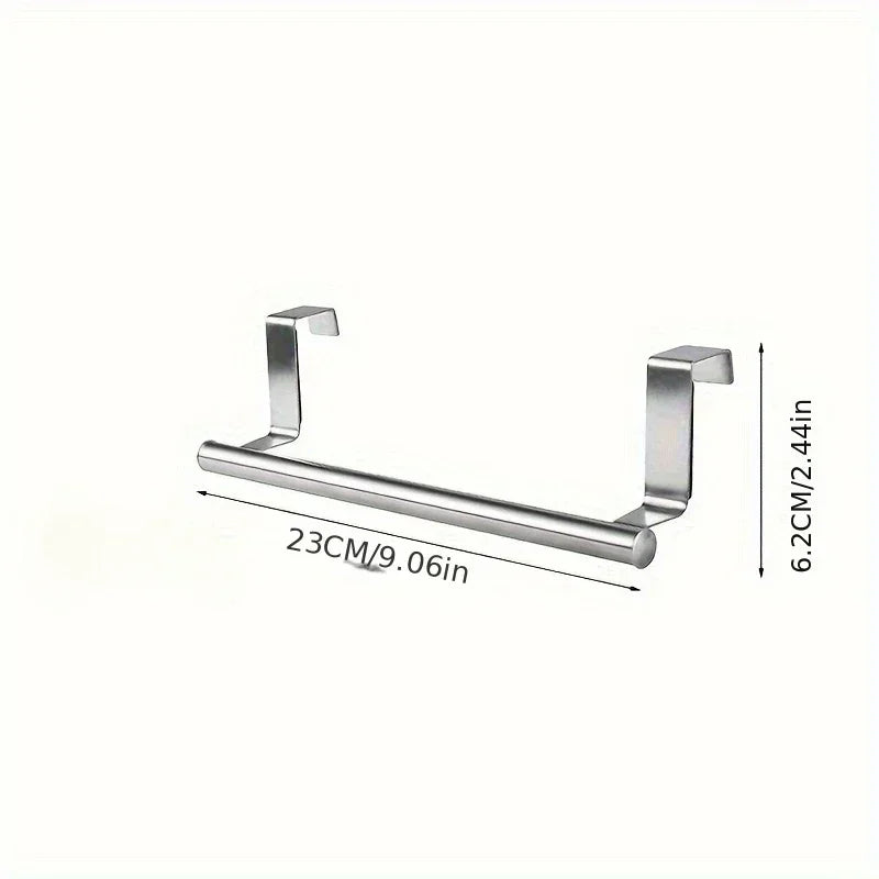 FanzyMarket stainless steel over-door towel rack, non-drilling hanging towel bar for bathroom and kitchen, single bar in two sizes