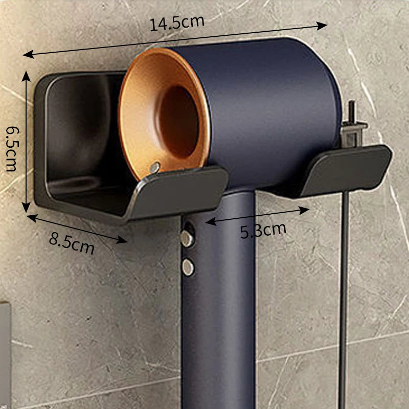 Gray wall-mounted hair dryer holder cradle by FanzyMarket, organized for bathroom storage and easy access.