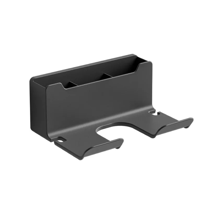 Gray wall-mounted hair dryer holder cradle by FanzyMarket, designed for bathroom organization and convenient blow dryer storage.