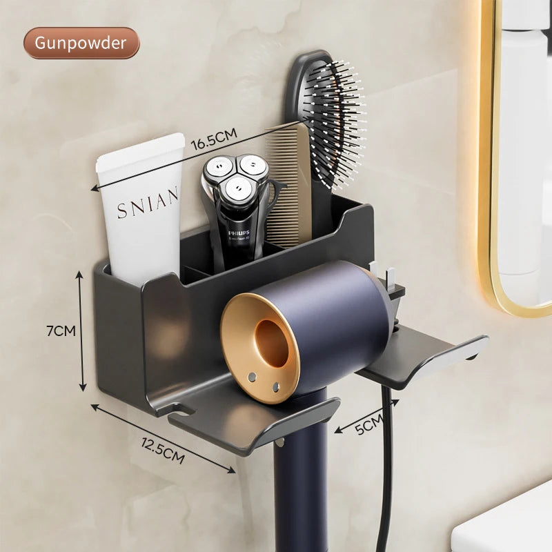 Gray wall-mounted hair dryer holder cradle by FanzyMarket, designed for bathroom organization with multiple color options.