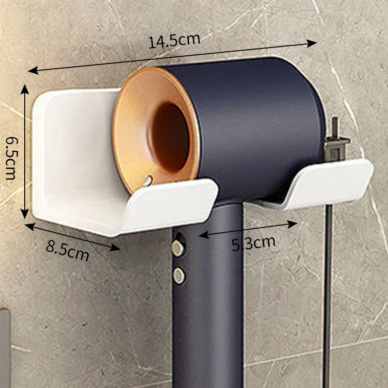 Gray wall-mounted hair dryer holder cradle by FanzyMarket, designed for bathroom organization, suitable for blow dryers and accessories.