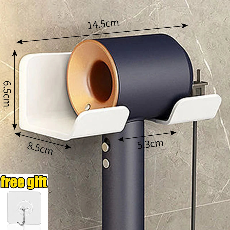Gray wall-mounted hair dryer holder cradle by FanzyMarket, ideal for bathroom organization and storage of blow dryers.