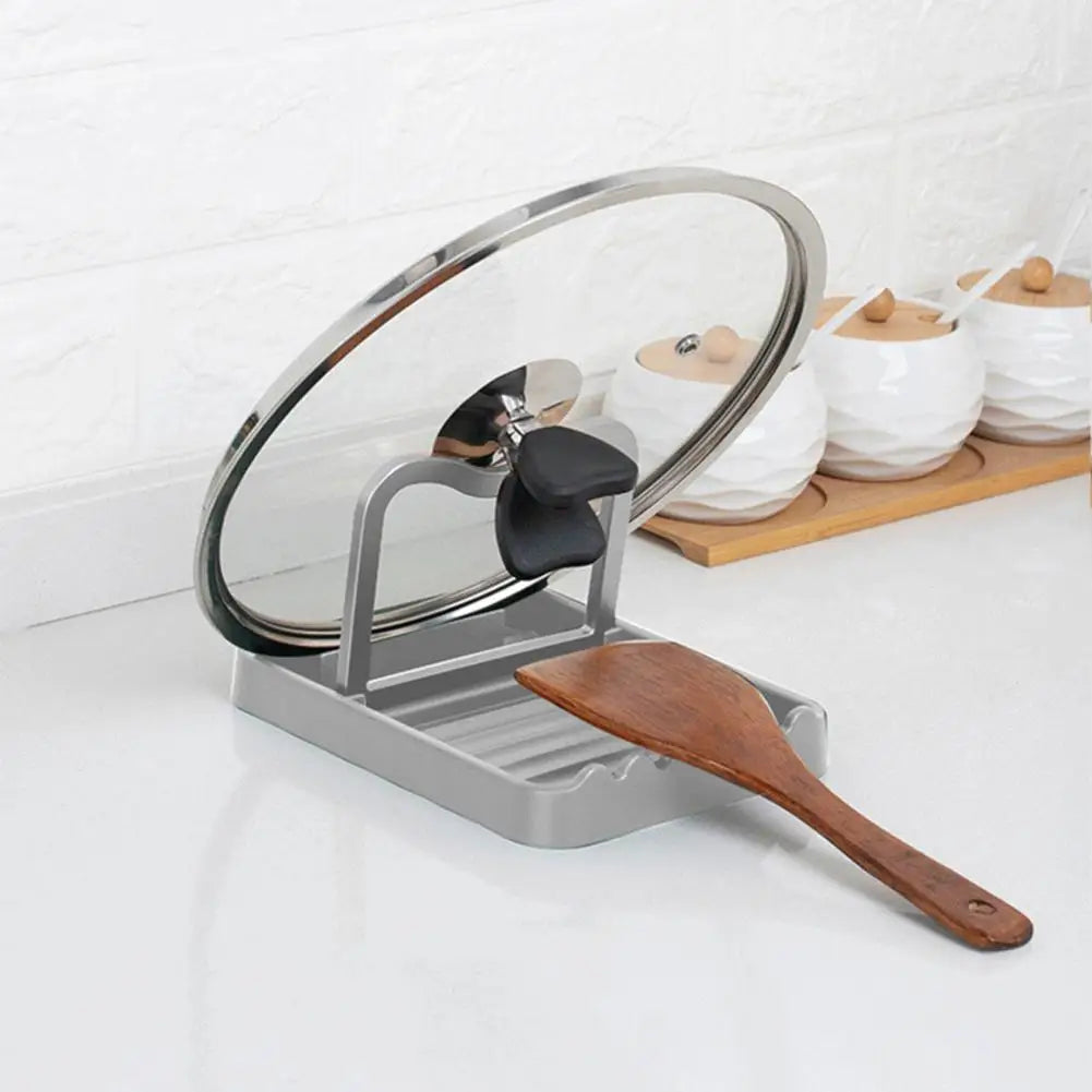 Foldable spatula and pot lid holder by FanzyMarket, multifunctional upright kitchen draining rack with anti-slip wave design.