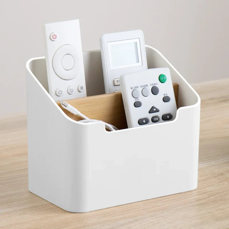 FanzyMarket multi-function remote and cosmetic organizer box with tissue holder, ideal for TV, AC remote, and desktop storage.